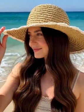 Vineyard Vines Scallop Edge Straw Sun Hat - Tan with White Trim